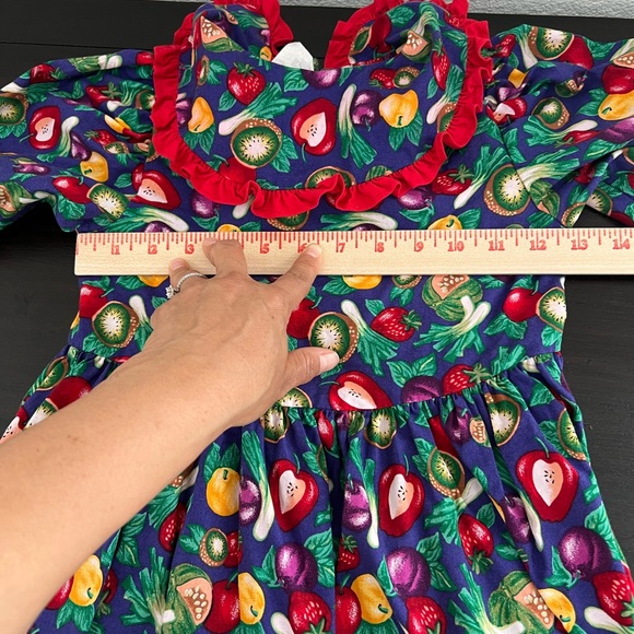 Vintage! Moty Fruit-Print Long Sleeve Dress with Red Trim size 6x - Picture 3 of 8